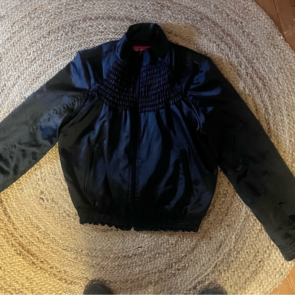 GORGEOUS VTG Satin Bomber Jacket-Shirring Detail Neckline--SzXs-S EUC -🖤 - Picture 15 of 16